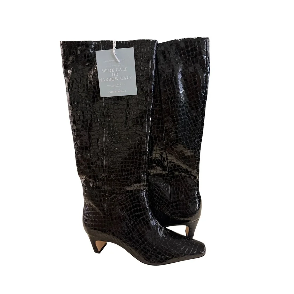 Antonio Melani Women's Black Leather Sole Boots Wide Calf Size 8